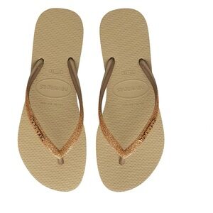 Havaianas Women's Sandals - Glitter Gold and Tan